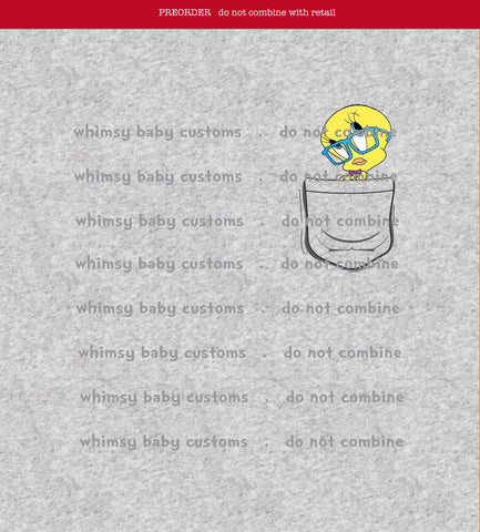 413H Child Panel Tweet Bird in a Pocket on Heather Grey