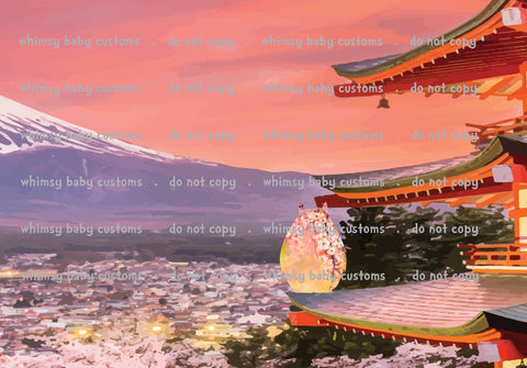 Cityscape T with Cherry Blossoms in Japan