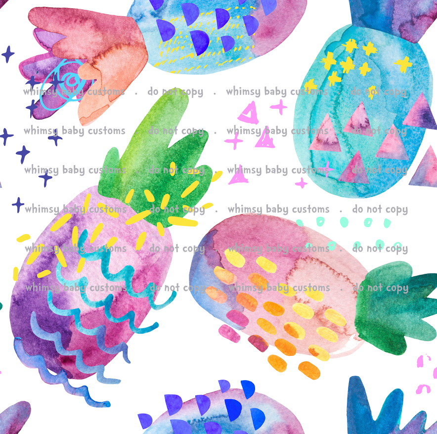 Fabric Watercolour Pineapples (on white)