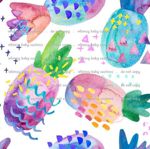 Fabric Watercolour Pineapples (on white)