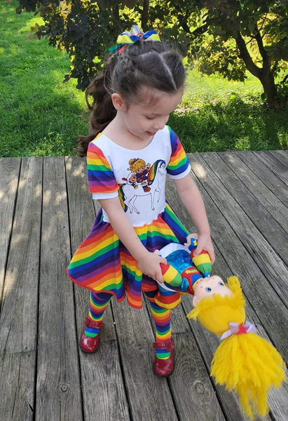 545 Bright Rainbow Girl on Horse Child Panel (on WHITE)