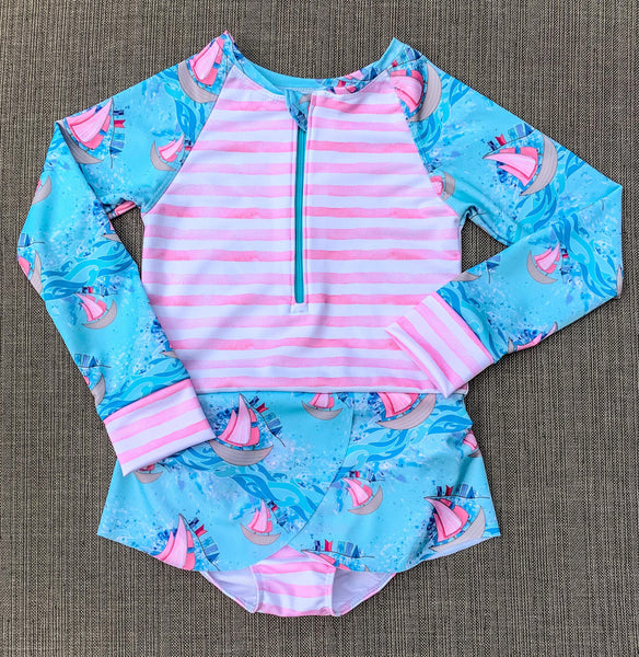Swim Fabric Pink Sailboat Child Panel