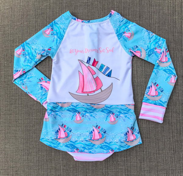 Swim Fabric Pink Sailboat Child Panel