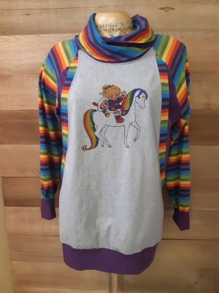 545H Bright Rainbow Girl on Horse Child Panel (on HEATHER GREY)