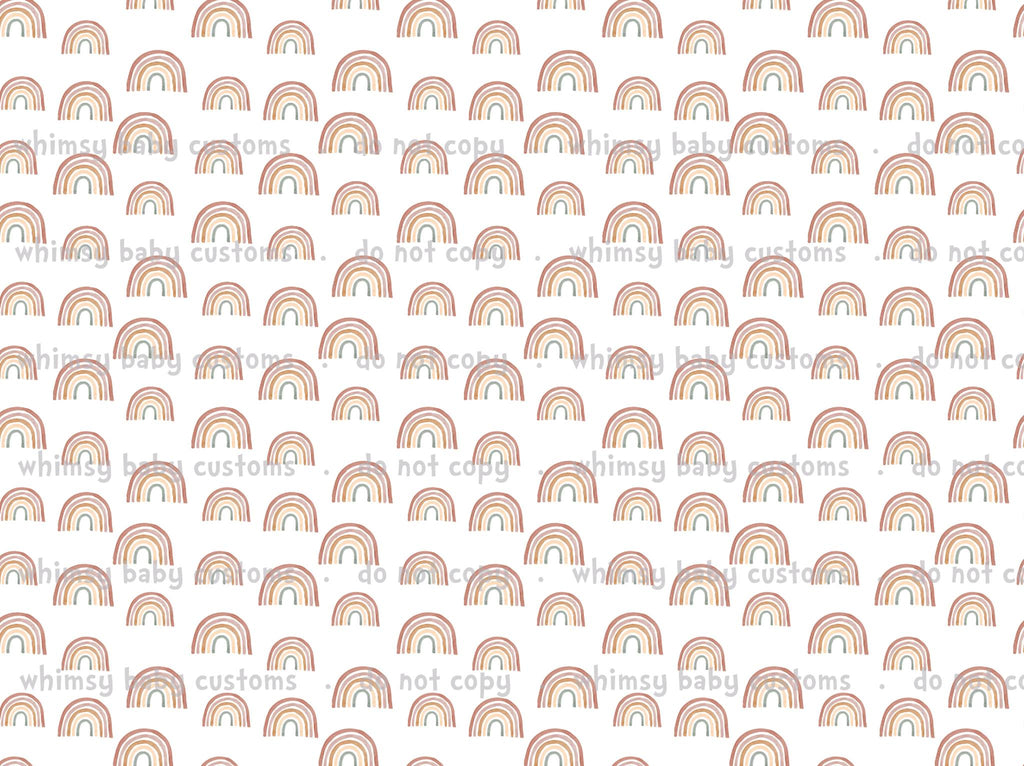 Fabric Earth toned Rainbow Collection Rainbows on White On Various Bases