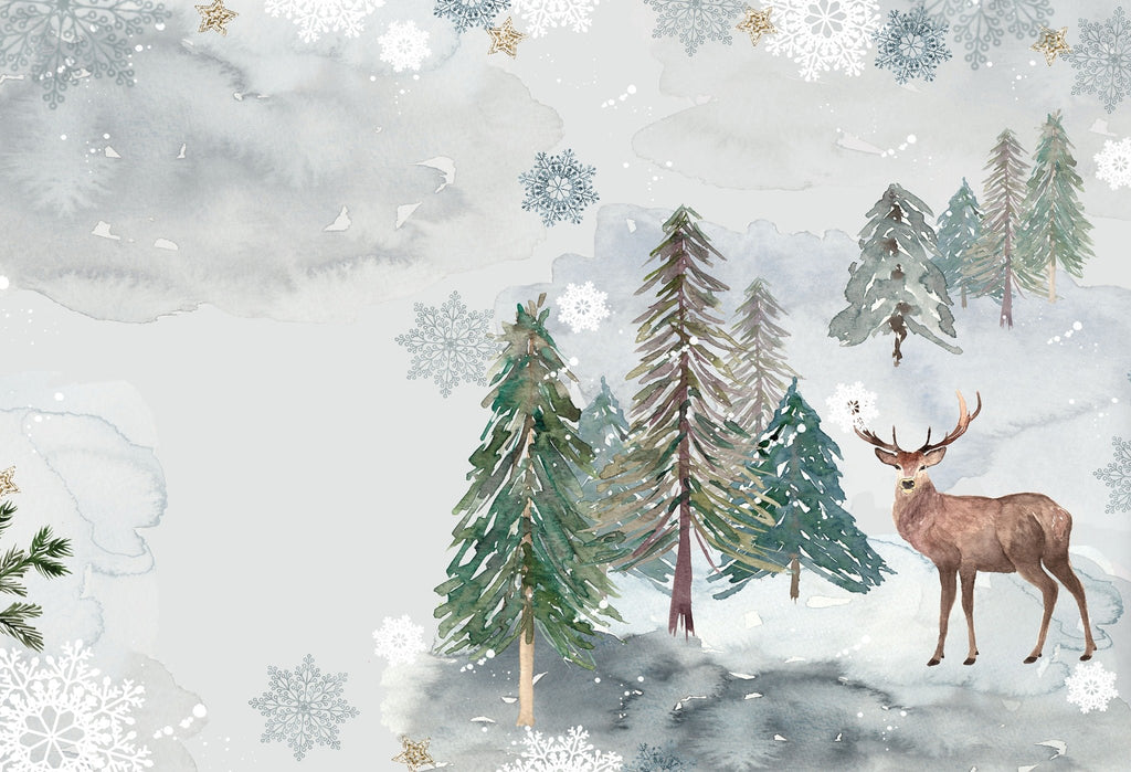 Fabric Cityscape Deer in Snow