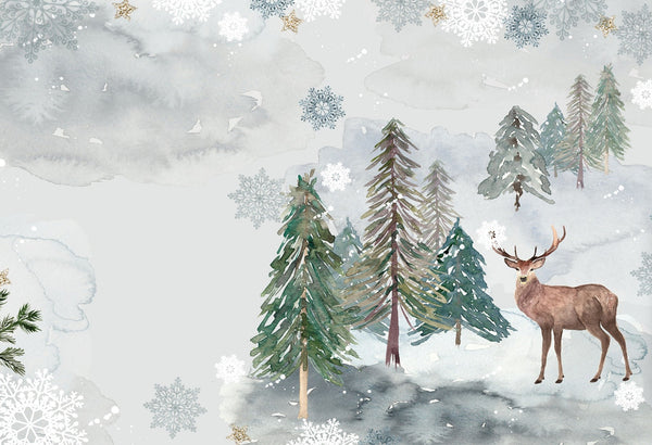 Fabric Cityscape Deer in Snow