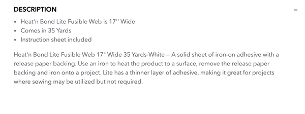 Heat 'n Bond Lite Fusible Adhesive Interfacing (17" Wide)