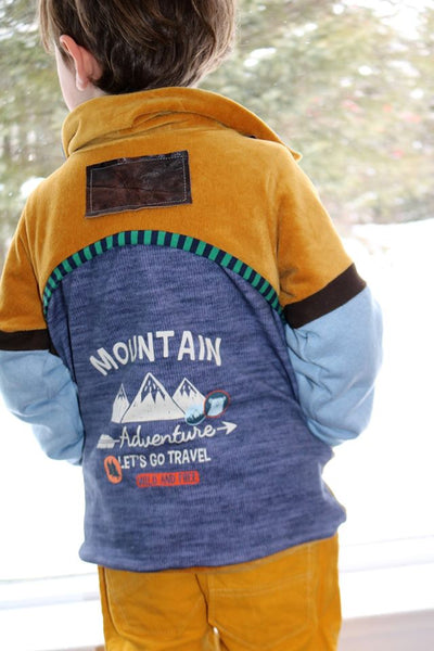 306 Child Panel Mountain Adventure on Faux Heather Navy