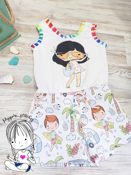 N698 Brunette Beach Girl Child Panel