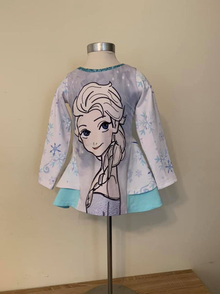 C253 Cold Sisters 2: Hand Drawn Ice Queen Profile / Side View Child Panel (Cotton Lycra) - C12