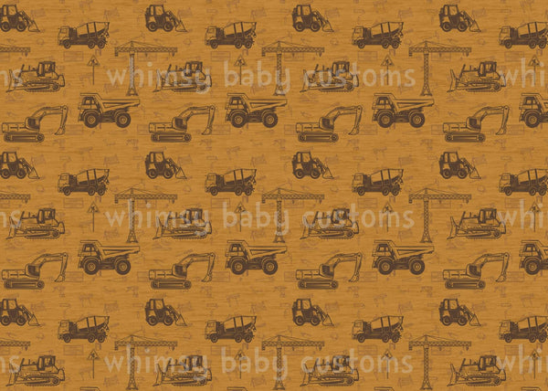 Fabric Tone on Tone Construction Vehicles on Faux Heather