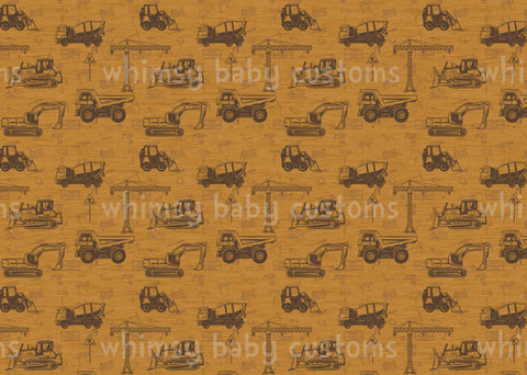 Fabric Tone on Tone Construction Vehicles on Faux Heather