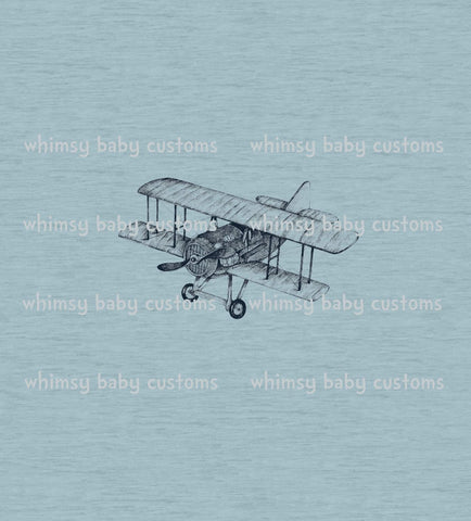 712 Child Panel Tone on Tone Vintage Airplane on Faux Heather