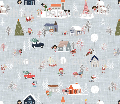 Fabric Natalia Perfect Christmas Winter Village FRENCH TERRY BY THE YARD