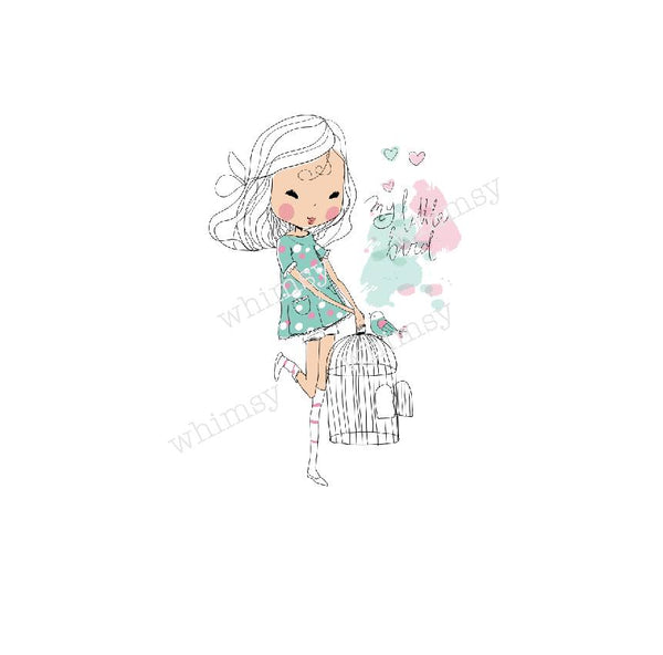 N679 Girl With A Bird Cage Child Panel