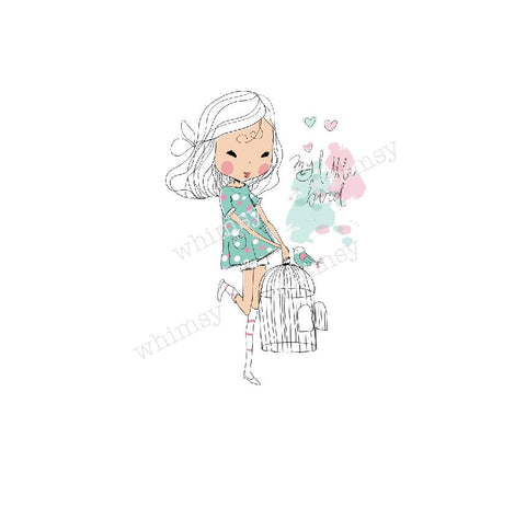N679 Girl With A Bird Cage Child Panel