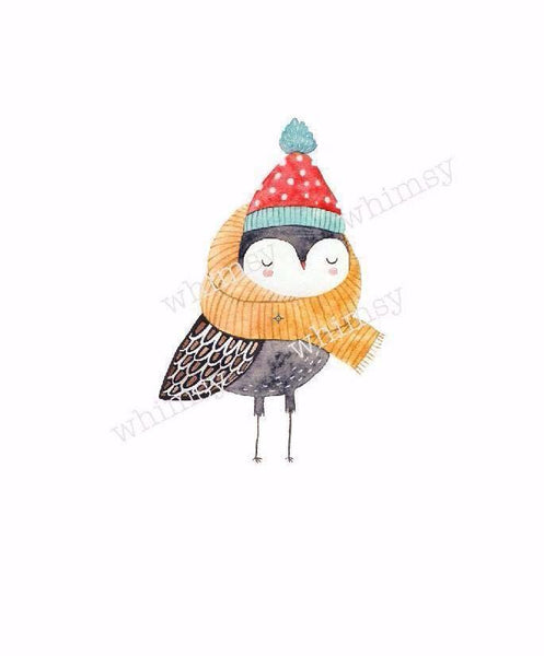 530 Owl With Scarf and Beanie Child Panel