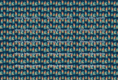 Fabric Earthtoned Rainbow Collection Houses on Navy
