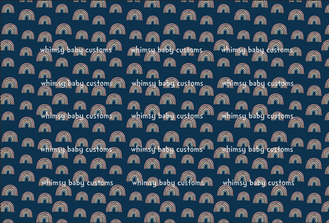 Fabric Earthtoned Rainbow Collection Rainbows on Navy