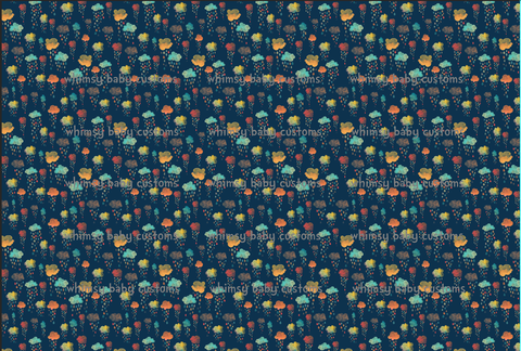 Fabric Earth toned Rainbow Collection Rain Clouds on Navy