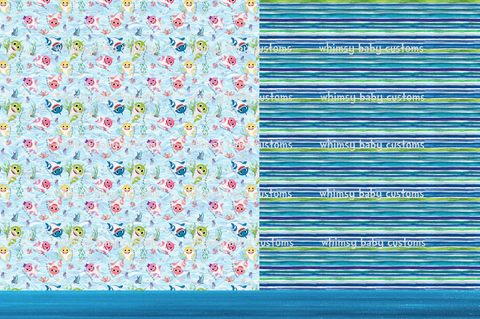 Fabric Baby Shark Doo Doo Doo Watercolour HALF AND HALF on Swim