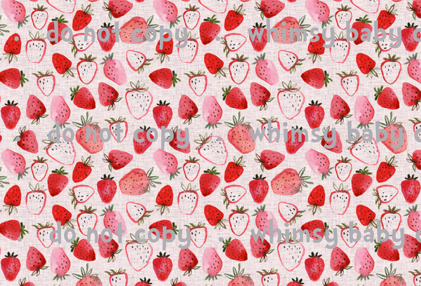 Fabric Watercolour Strawberries on Grunge Pink