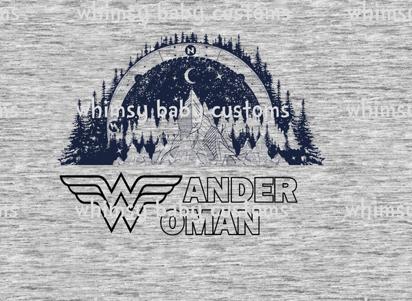 A1029H Adult/Romper Panel Wander Woman Mountains (on Heather Grey)