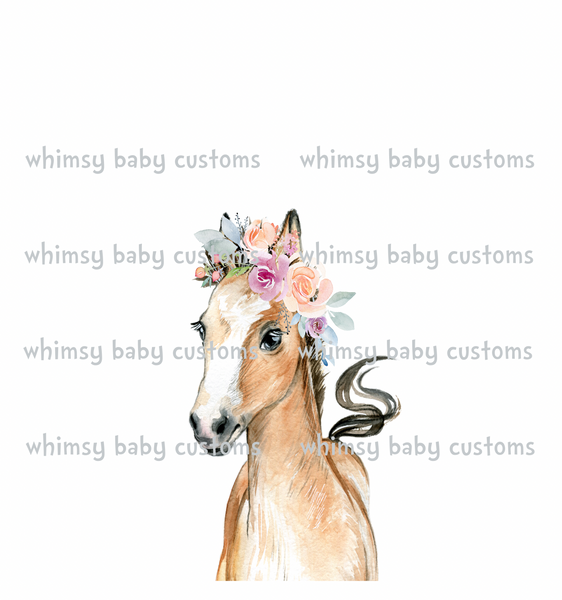 648 Child Panel Watercolour Brown Horse with Tiara