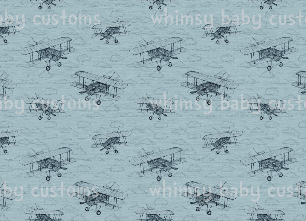 Fabric Tone on Tone Airplanes on FAUX Light Blue Heather Look ON VARIOUS BASES