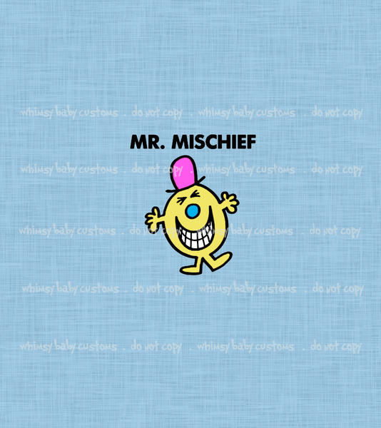 Mr. Men and Little Miss Half and Half Fabric on BLUE