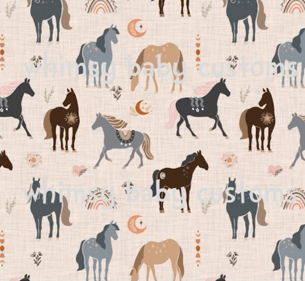 Boho Horses on Beige Fabric