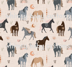 Boho Horses on Beige Fabric