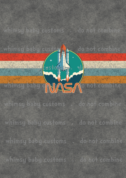 A1034 Adult/Romper Panel NASA with Retro Stripes on Light Grunge Grey