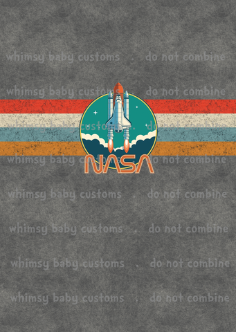 A1034 Adult/Romper Panel NASA with Retro Stripes on Light Grunge Grey