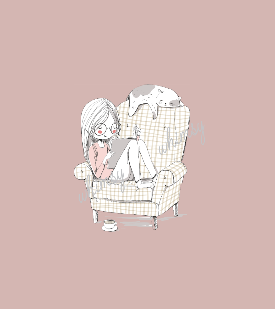 N688 Girl Reading in Chair Child Panel (On Pink)