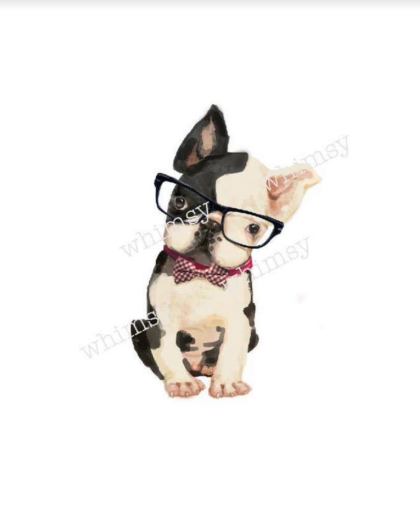 434W Hipster French Bulldog with Glasses Child Panel (on WHITE)