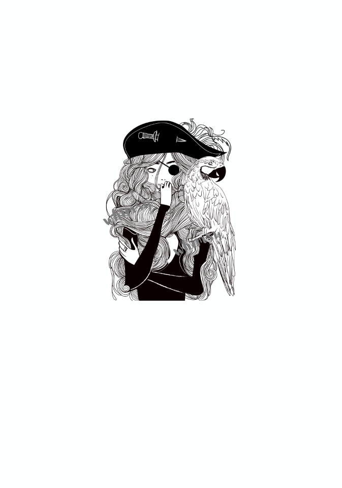 A1037 Pirate Girl on White Adult / Romper Panel