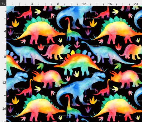 Watercolour Dinos on Black
