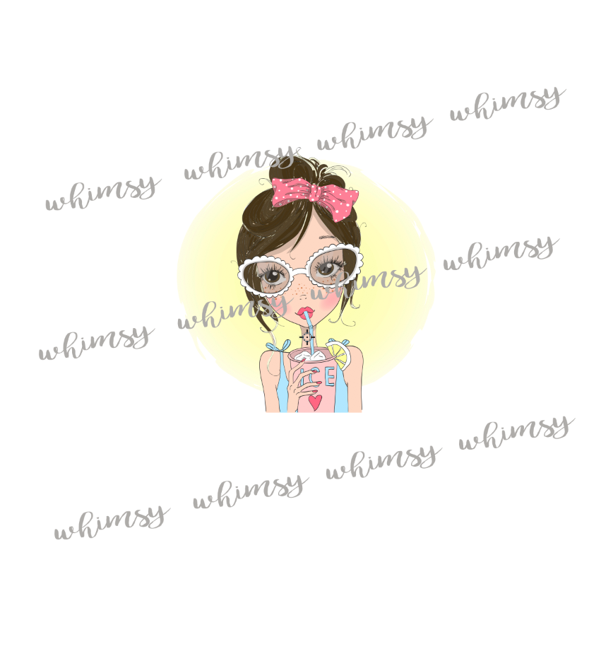 374 Girl Drinking Lemonade Brunette Child Panel