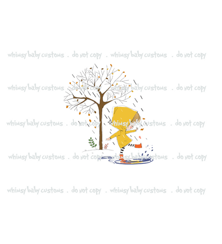 N682 Girl Stomping In Puddles Child Panel - White