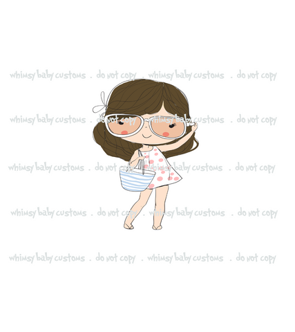 N698 Brunette Beach Girl Child Panel