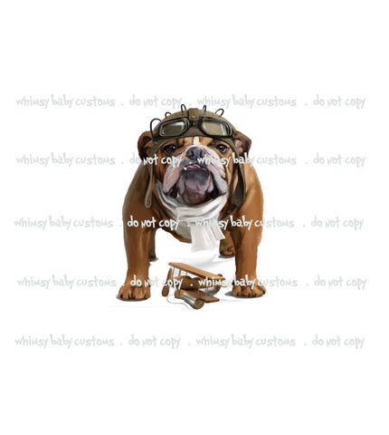 876 Aviator Bulldog Child Panel on White