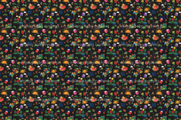 Fabric TVHC Caterpillar Doodle Main on Grunge Black