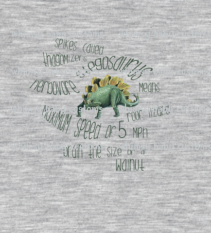 685H Child Panel Panel Stegosaurus on Heather Grey
