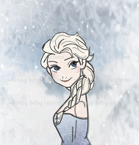 C253 Cold Sisters 2: Hand Drawn Ice Queen Profile / Side View Child Panel (Cotton Lycra) - C12