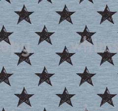 Fabric Black Grunge Stars on Light Blue Knit