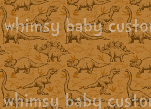 Fabric Tone on Tone Dinosaurs on a FAUX Mustard Heather