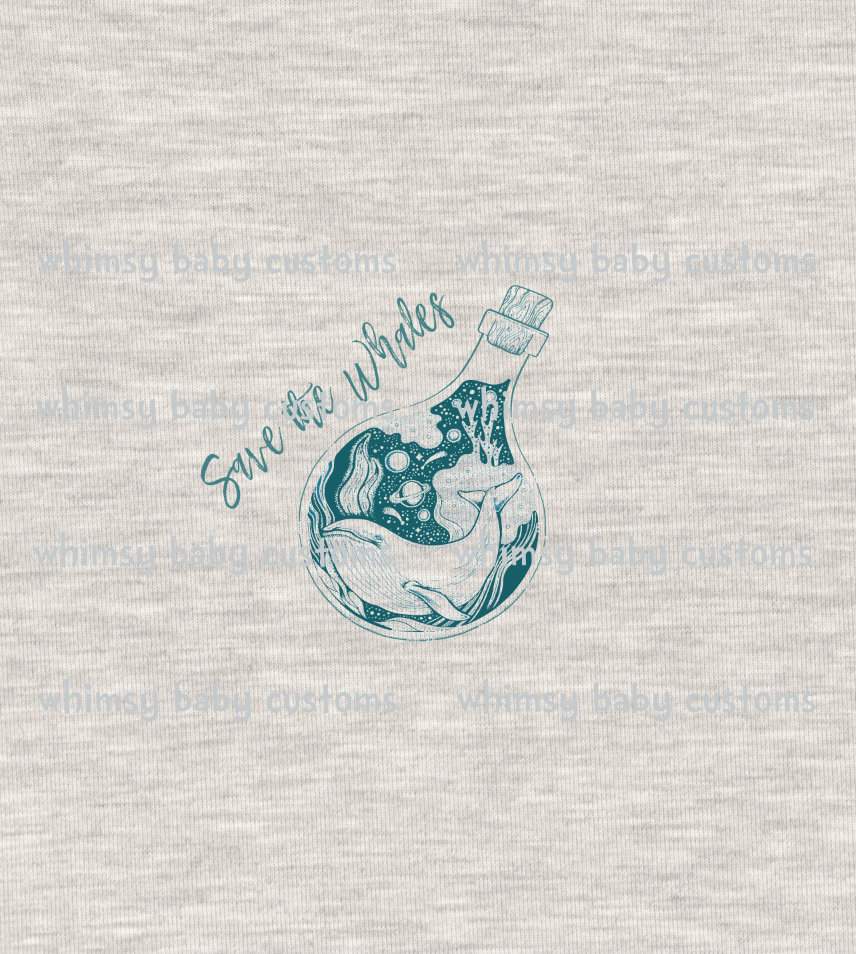 527 Child Panel Save the Whales on FAUX Oatmeal Sweater Knit