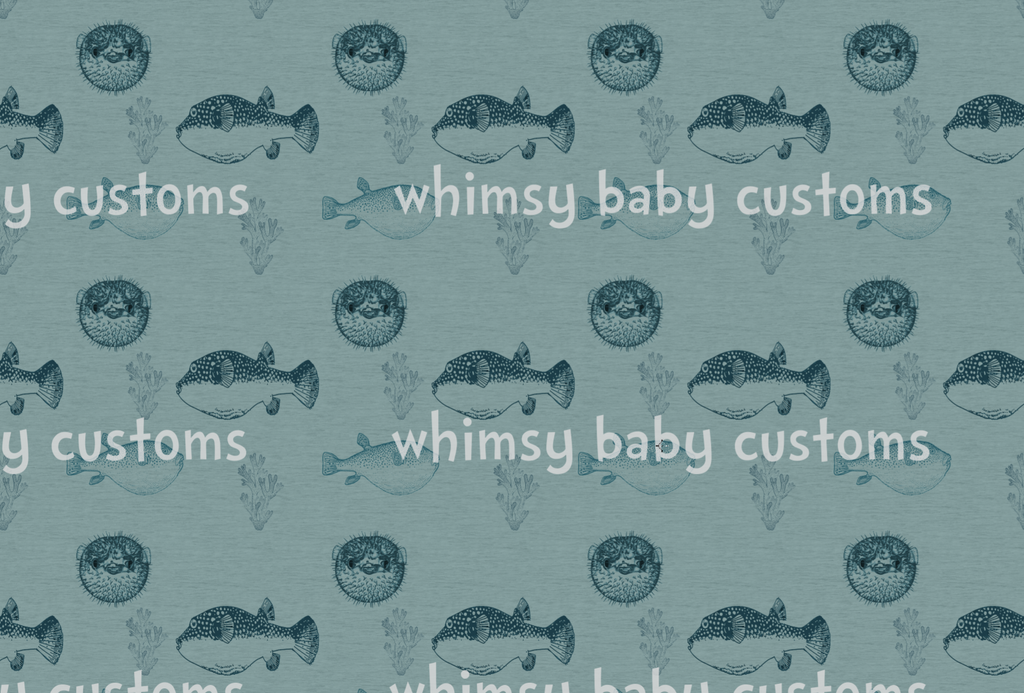 Fabric Tone on Tone Puffer Fish on Faux Heather French Terry (in YARDS)